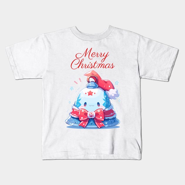 Merry Christmas blue bell with ribbon Kids T-Shirt by DemoArtMode